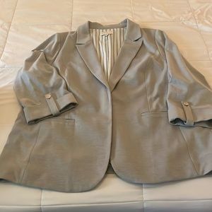 Skies Are Blue Curvy Knit Blazer, Gray with pinstripe lining, Size 2X